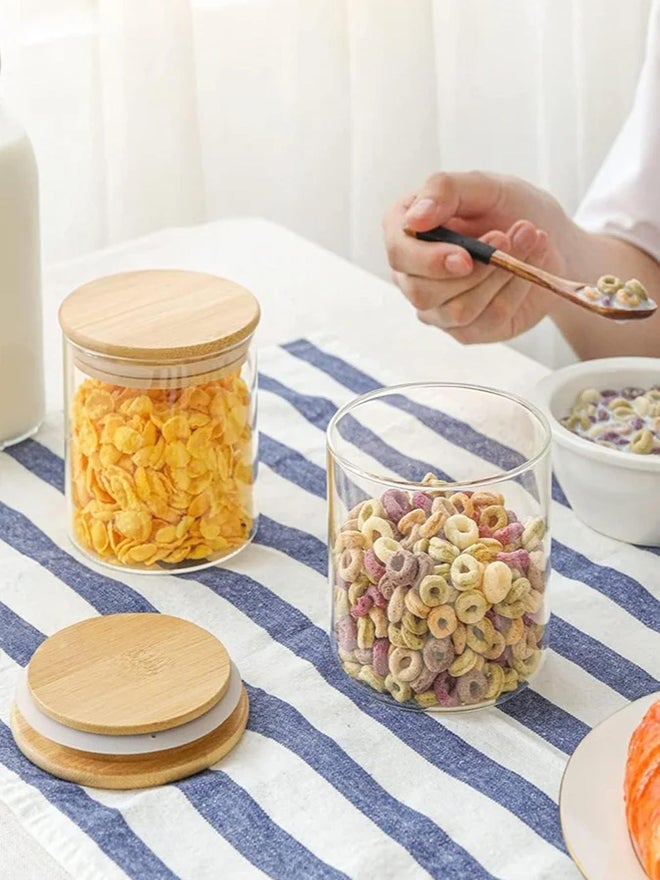 1CHASE 3-Piece Borosilicate Glass Food  Storage Jar With Bamboo Lid 500ml - Image 2